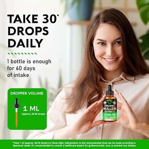 USDA Organic Mullein Drops for Lungs - Mullein Leaf Extract Supplement - Made in USA NUTRAHARMONYBuy Supplements Australia