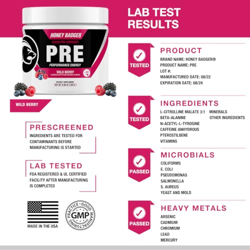 Honey Badger Pre Workout Powder, Keto Vegan Preworkout for Men & Women with Vitamin C Honey BadgerBuy Supplements Australia