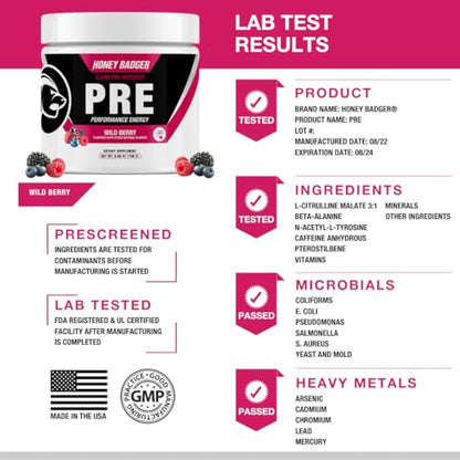 Honey Badger Pre Workout Powder, Keto Vegan Preworkout for Men & Women with Vitamin C Honey BadgerBuy Supplements Australia