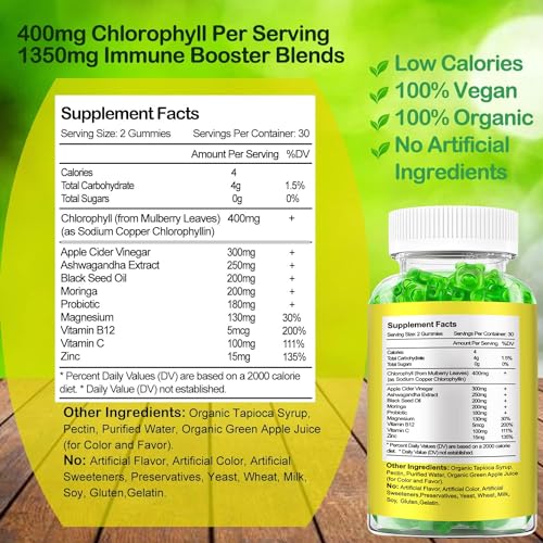 Organic Chlorophyll Gummies with Ashwagandha, Black Seed Oil, Apple Cider Vinegar SijigoodBuy Supplements Australia