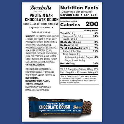 Barebells Protein Bars Chocolate Dough with 1g of Total Sugars - 12 Count, 1.9oz Bars BAREBELLSBuy Supplements Australia