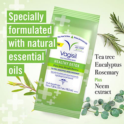 Vagisil Wipes for All Over Cleaning, Health Detox, Formulated with Essential Oils, 20 Wipes VagisilBuy Supplements Australia