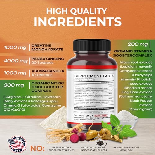 Ultra Creatine Pills Muscle Growth 9800mg Creatine Monohydrate Capsules w Ginseng ULTRA HERBSBuy Supplements Australia