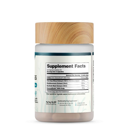 Snap Supplements Irish Sea Moss with Bladderwrack, Burdock Root & Iodine – Natural Sea Moss Supplement to Support Gut Health, Energy & Healthy-Looking Skin, 60 Vegan Capsules (1 Month Supply) Snap SupplementsBuy Supplements Australia