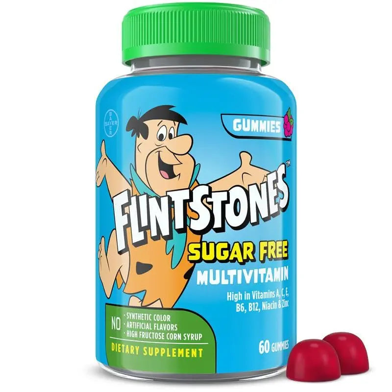 Flintstones Multivitamins for Kids, Sugar Free Kids Multivitamin Gummies, with Vitamins A, C, E, B6 & B12, Raspberry Flavored Gummy Vitamins, 60 Count Flintstones Vitamins
