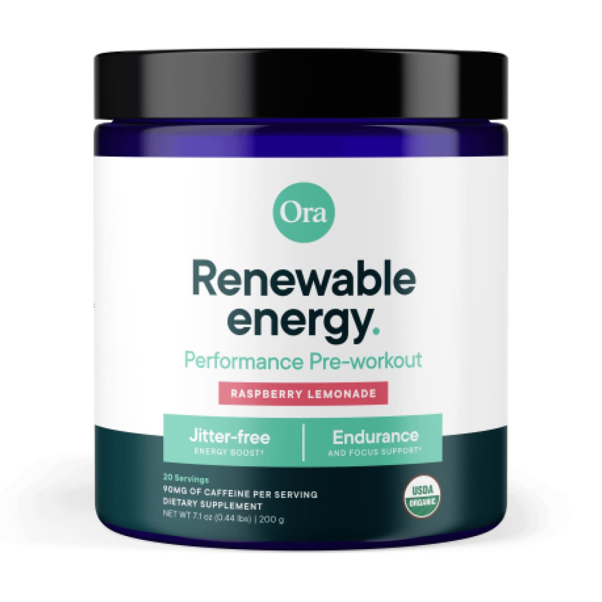 Ora Organic Natural Pre Workout Powder - Raspberry Lemonade Flavor- Provides Jitter Free