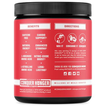 MTN OPS Enduro Nitric Oxide Supplement & Stim-Free Pre Workout - 30 Servings - with Magnesium Citrate, Beet Root Powder, Niacinamide, L Arginine & L Citrulline - Kiwi Strawberry Flavor
