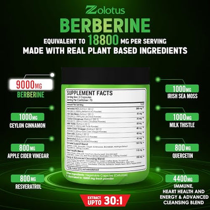 Zolotus 18800mg Berberine Supplement 40 in 1, with Sea Moss, Cinnamon, Milk Thistle ZolotusBuy Supplements Australia