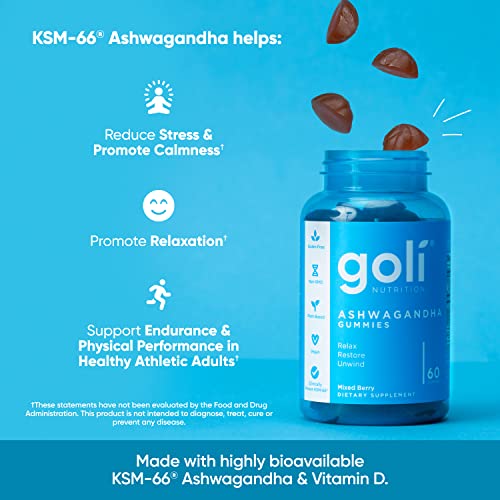 Goli Ashwagandha & Vitamin D Gummy - 60 Count - Mixed Berry, KSM-66, Vegan GoliBuy Supplements Australia