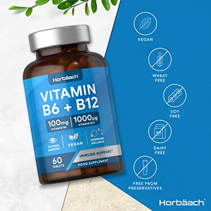 Vitamin B6 and B12 Tablets High Strength | 60 Count | with 100mg of Vitamin B6 HorbäachBuy Supplements Australia