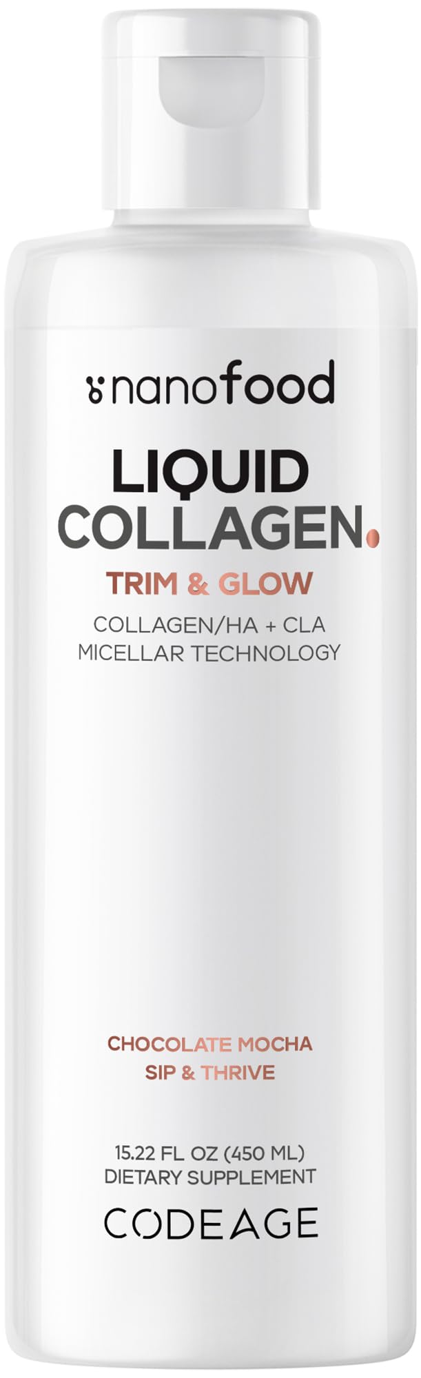 Codeage Liquid Collagen Supplement Chocolate Flavor, Beauty Trim & Glow Liposomal Collagen Peptides, CLA Conjugated Linoleic Acid, Hyaluronic Acid, Vitamin E, Hydrolyzed, Non-GMO, 15.22 fl oz CodeageBuy Supplements Australia