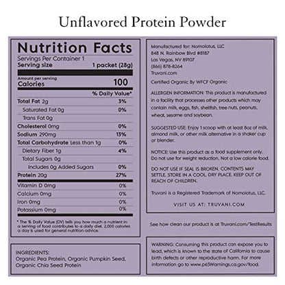 Truvani Organic Vegan Protein Powder Unflavored - 20g of Plant Based Protein, Organic TruvaniBuy Supplements Australia