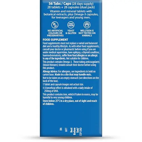 Vitabiotics Wellteen Him Plus Omega-3 - Maximum Nutritional Support for Teenagers and Young Men Ages 13-19 - 56 Tablets and Capsules WellteenBuy Supplements Australia