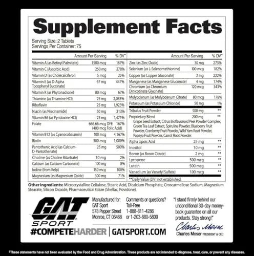 GAT SPORT Men's Multi + Test, Premium Multivitamin Tablets (150 Count) GAT SPORTBuy Supplements Australia