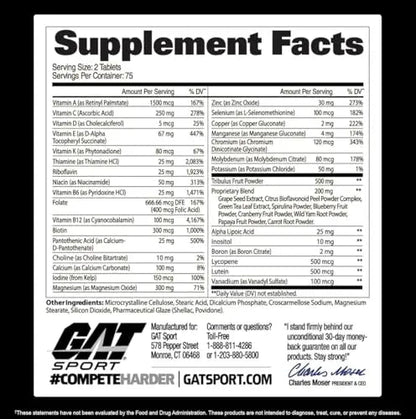 GAT SPORT Men's Multi + Test, Premium Multivitamin Tablets (150 Count) GAT SPORTBuy Supplements Australia