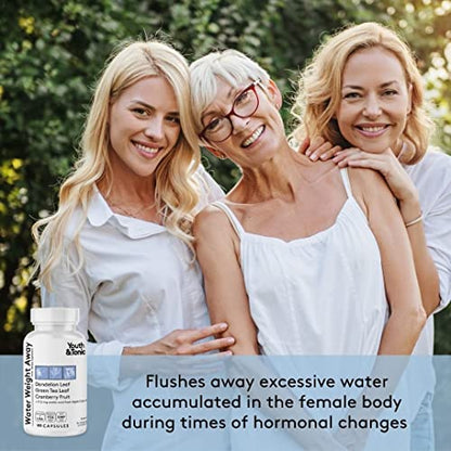 Youth & Tonic Natural Water Pills (90 Count) for Swelling Belly Bloating