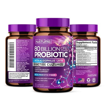 80 Billion CFU Probiotic - Daily Digestive Gut Health Supplement for Men & Women Built by NatureBuy Supplements Australia