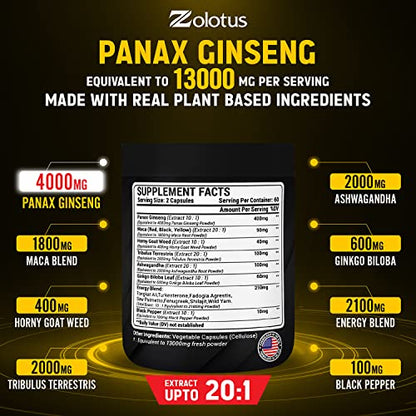 Premium Panax Ginseng 14 in 1, 13X Potency, High Strength Capsules with Horny Goat Weed ZolotusBuy Supplements Australia