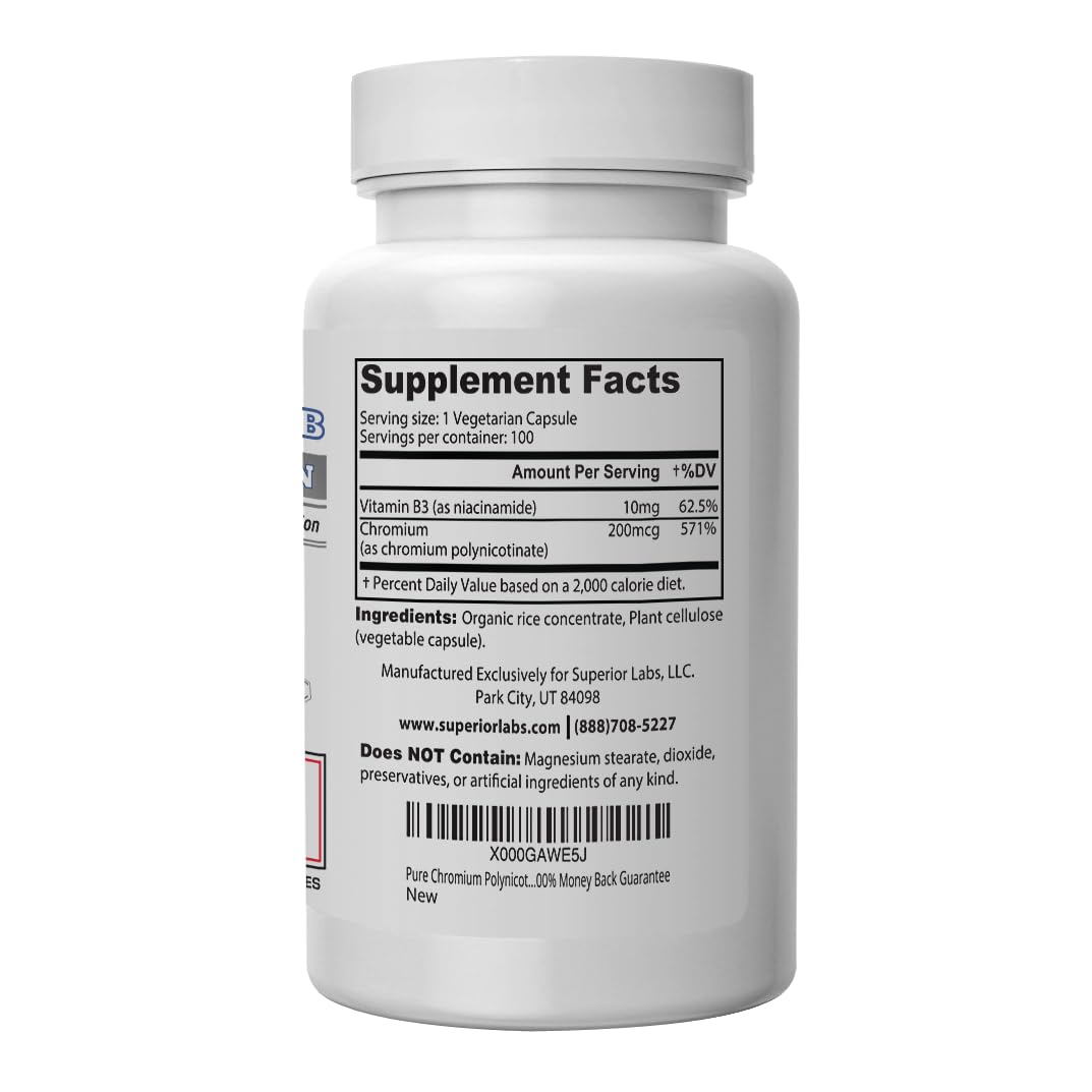 Pure Chromium Polynicotinate Supplement - Made in USA - 200mcg + Vitamin B3 for Optimal Superior LabsBuy Supplements Australia