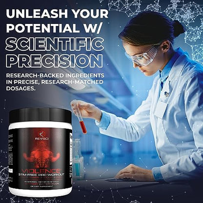 VIOLENCE Stim Free Pre Workout Powder by REVSCI, Precision Dosed Non Stim Preworkout Revolution ScienceBuy Supplements Australia