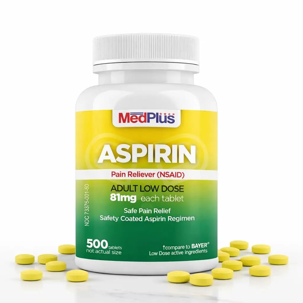 MedPlus Low Dose Aspirin 81 mg - 500 Tablets | Enteric Coated | Pain Reliever for Minor Aches and Pains, Fever Reducer - Made in USA MedPlusBuy Supplements Australia