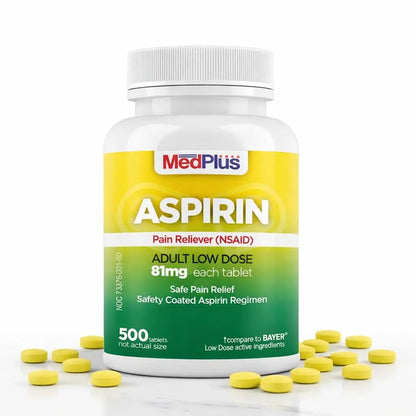 MedPlus Low Dose Aspirin 81 mg - 500 Tablets | Enteric Coated | Pain Reliever for Minor Aches and Pains, Fever Reducer - Made in USA MedPlusBuy Supplements Australia