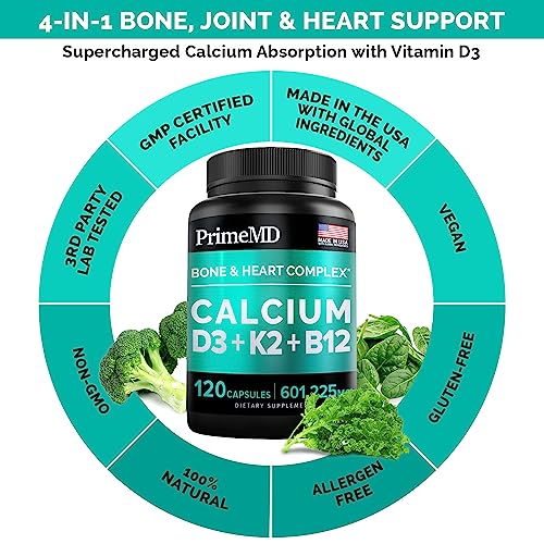 Calcium 600mg, Vitamin D3 K2 B12 Supplement - For Heart, Bone & Immune Support PrimeMDBuy Supplements Australia
