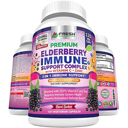 FRESH HEALTHCARE Elderberry Capsules - High Potency Black Elderberry with Zinc 