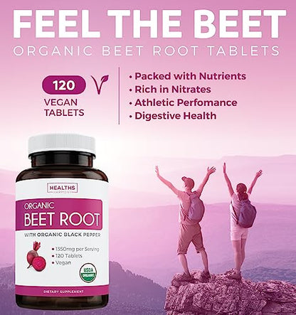 USDA Organic Beet Root Powder (120 Tablets) 1350mg Beets Per Serving with Black Pepper Healths HarmonyBuy Supplements Australia