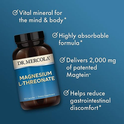 Dr. Mercola Magnesium L-Threonate, 30 Servings (90 Capsules), Dietary Supplement Dr. MercolaBuy Supplements Australia