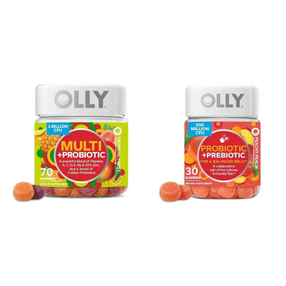 OLLY Multi + Probiotic Adult Multivitamin Gummy, 1 Billion CFUs, Digestive and Immune Support & Probiotic + Prebiotic Gummy OLLY