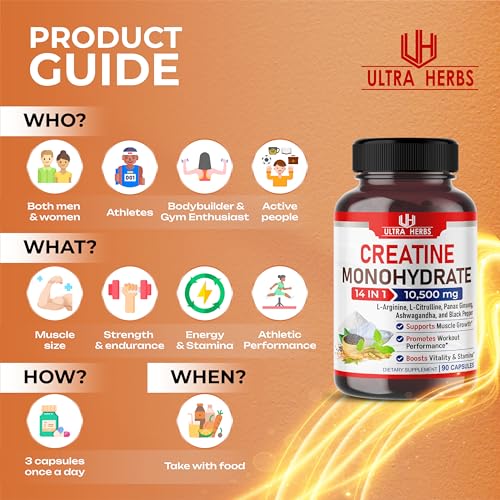 Ultra Creatine Pills Muscle Growth 9800mg Creatine Monohydrate Capsules w Ginseng ULTRA HERBSBuy Supplements Australia