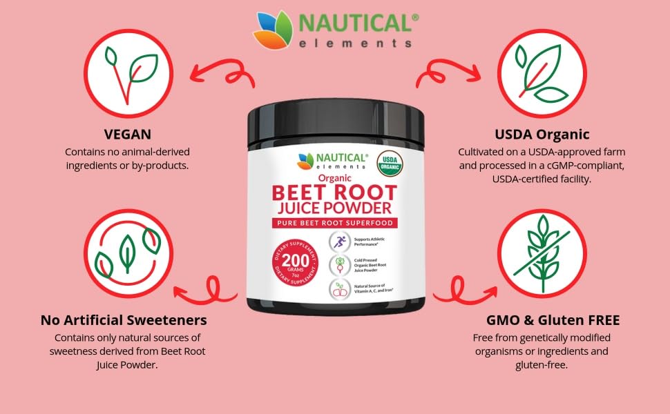 Beet Juice Powder Organic - Cold Pressed - 20:1 Concentrate - Concentrated Beet Root Nautical ElementsBuy Supplements Australia