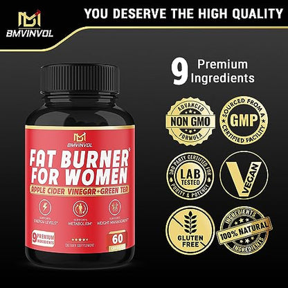 Fat Burner for Women, 9-in-1 Powerful Blend of Apple Cider Vinegar, Green Tea, Garcinia Cambogia BMVINVOLBuy Supplements Australia