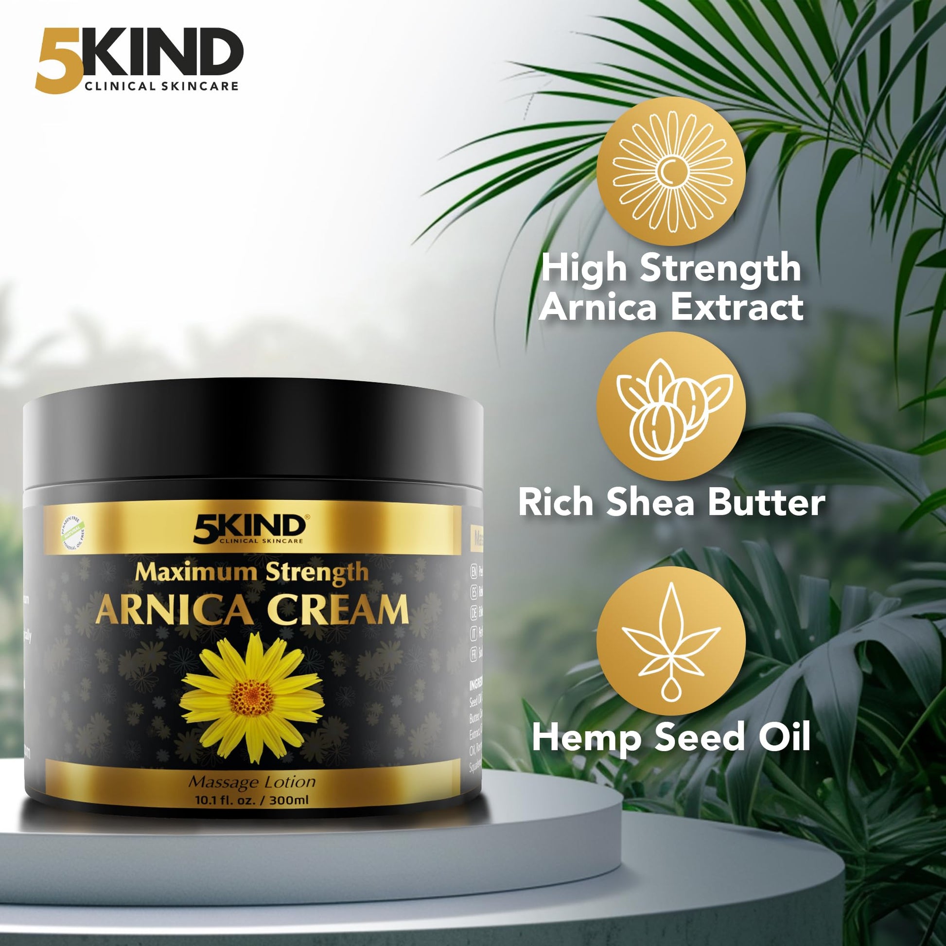 5kind Extra Strong Arnica Cream for Bruising and Swelling 10.1 Fl Oz - Arnica Bruise Cream Extra Strength Fast Healing Thin Skin - High Concentration Arnica Montana Extract for Bruises-Natural Formula - Maple Wellness Supplements
