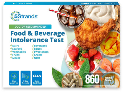 5Strands Food & Beverage Intolerance Test for Adults & Kids, 868 Items Tested, at-Home Sensitivity Testing, Hair Analysis, Gut Health Test, Results in 4 Days - Maple Wellness Supplements