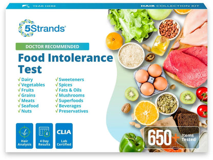 5Strands Food Intolerance Test, Accurate Hair Analysis, 658 Items Tested, at Home Food Sensitivity Test Kit for Adults & Kids, Gut Health Test, Results in 4 Days - Maple Wellness Supplements