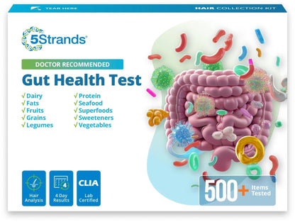 5Strands Gut Health Test for Adults & Kids, 500+ Items Tested, At-Home Hair Sample Screening for Food Intolerances Linked to Digestive Issues, Skin Irritation, Brain Fog & Headaches, Results in 4 Days - Maple Wellness Supplements