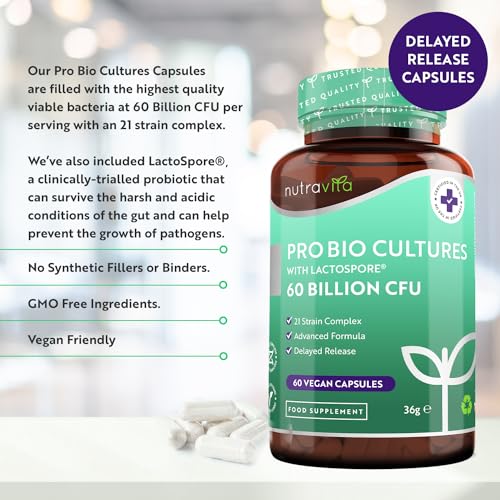 60 Billion CFU Probiotic Cultures - Scientifically Backed Lactospore® for Good Gut Flora - Maple Wellness Supplements