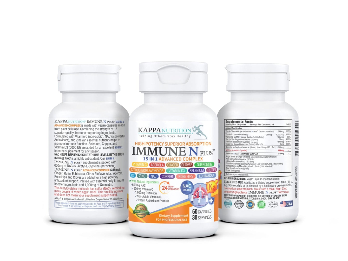 (60 Capsules), NAC 600mg, Quercetin 1,000mg, Vitamin C 500mg, Zinc 50mg, Vitamin D3 5,000iu, Selenium, Copper, Acerola, Ginger, Rutin, Citrus Bioflavonoids, Rose Hips, Echinacea, Immune N Plus 15 in 1 - Maple Wellness Supplements