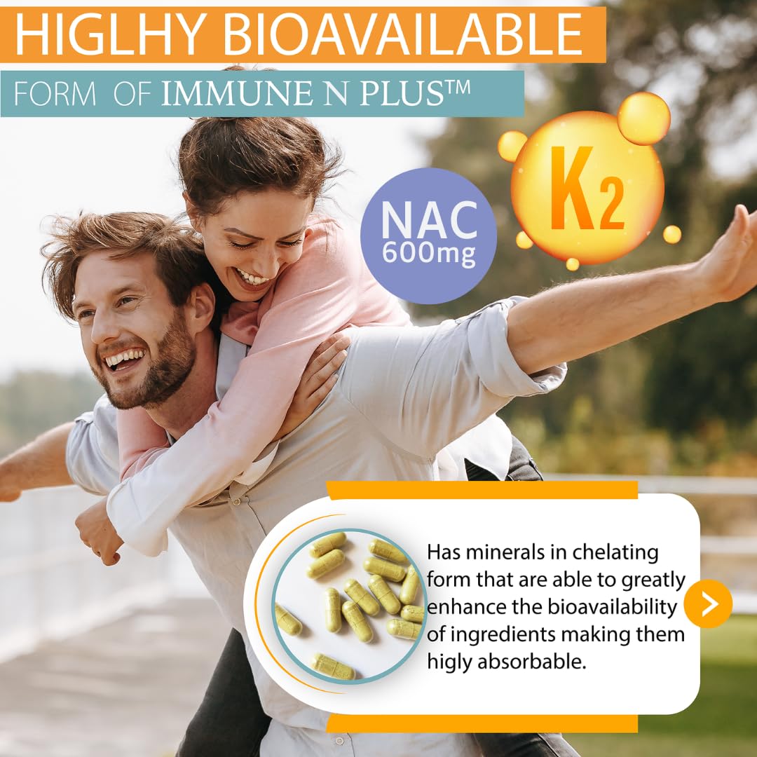 (60 Capsules), NAC 600mg, Quercetin 1,000mg, Vitamin C 500mg, Zinc 50mg, Vitamin D3 5,000iu, Selenium, Copper, Acerola, Ginger, Rutin, Citrus Bioflavonoids, Rose Hips, Echinacea, Immune N Plus 15 in 1 - Maple Wellness Supplements