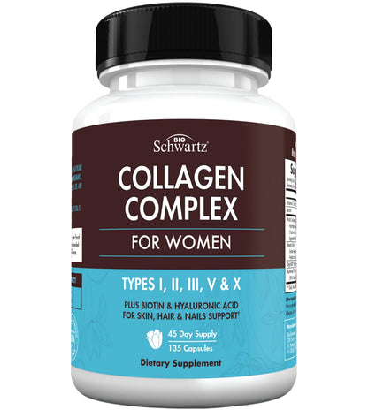 Multi Collagen Pills for Women (Types I II III V X) with Vitamin C Hyaluronic Acid Biotin BioSchwartzBuy Supplements Australia