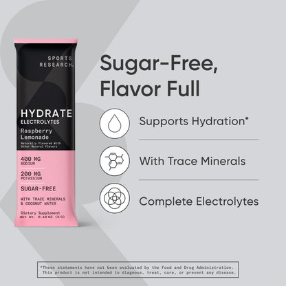 Sports Research Hydrate Electrolytes Powder Packets - Sugar-Free & Naturally Flavored Sports ResearchBuy Supplements Australia