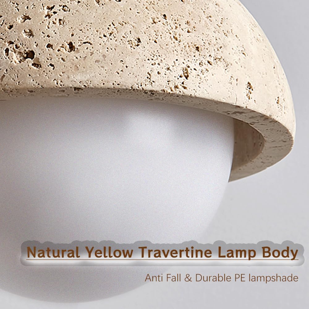 Spherical Wabi Sabi Pendant Light Natural Stone Retro Japanese Style Yellow Travertine Pendant Lighting Vintage Mini Wood Nordic Hanging Light for Kitchen Island Dining Room Bedroom Hallway Bedside OROILUPUBuy Supplements Australia