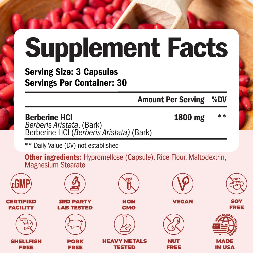 Vimerson Health Berberine Supplement with Third Party Tested Berberine 1800mg - Immune Support Supplement for Cardiovascular, Gastrointestinal Function & Metabolic Aid - Vegan & Non-GMO Vimerson HealthBuy Supplements Australia