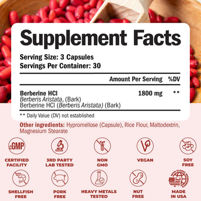 Vimerson Health Berberine Supplement with Third Party Tested Berberine 1800mg - Immune Support Supplement for Cardiovascular, Gastrointestinal Function & Metabolic Aid - Vegan & Non-GMO Vimerson HealthBuy Supplements Australia