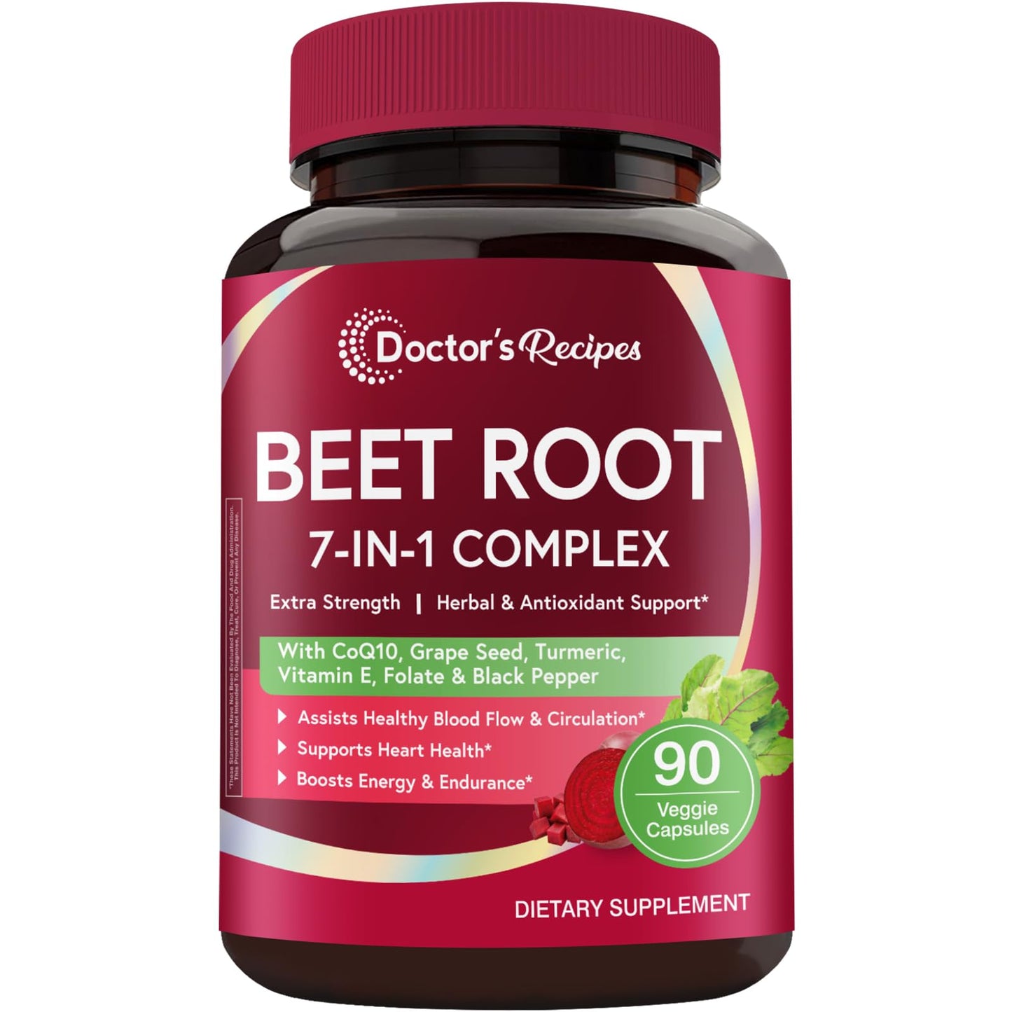 Doctor's Recipes Beet Root Capsules, 20:1 Extract with Grape Seed, CoQ10, Turmeric, Black Pepper for Enhanced Absorption, Supports Heart, Circulation, Energy & Nitric Oxide, Non-GMO, 90 Veg Caps Doctor's RecipesBuy Supplements Australia