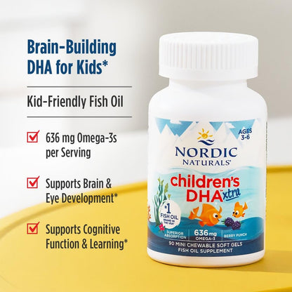 Nordic Naturals Children’s DHA Xtra, Berry Punch - 90 Mini Chewable Soft Gels for Kids - 636 mg Omega-3s EPA & DHA - Cognitive & Immune Function, Learning, Social Development - Non-GMO - 30 Servings Nordic NaturalsBuy Supplements Australia