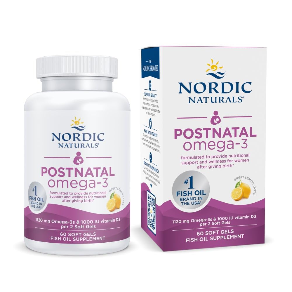 Nordic Naturals Postnatal Omega-3, Lemon - 60 Soft Gels - 1120 Total Omega-3 + 1000 IU Vitamin D3 - Formulated for New Moms; Supports Optimal Wellness,