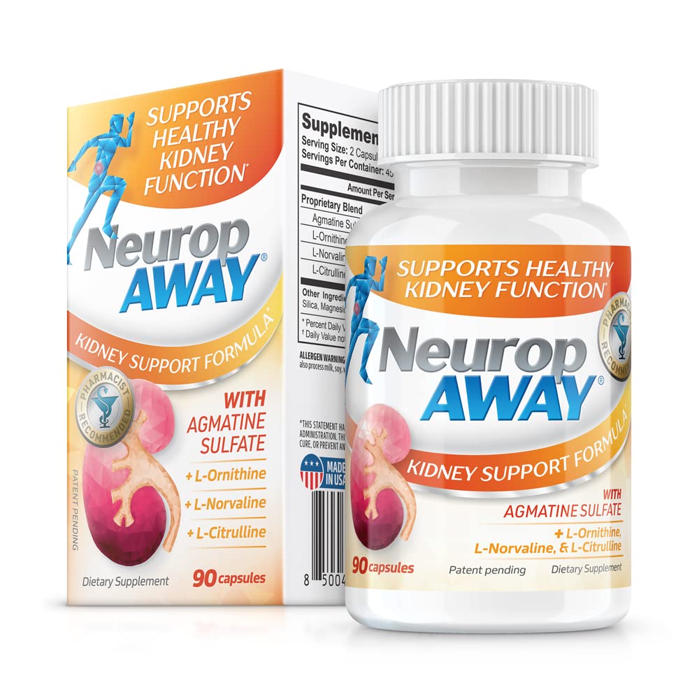 NeuropAWAY Kidney Support Formula Sugar Free with Agmatine Sulfate 500mg L-Novaline 50mg L-Ornithine 150mg L-Citrulline 100mg Per Capsule 90CT Fast Acting Kidney Support NeuropAWAYBuy Supplements Australia